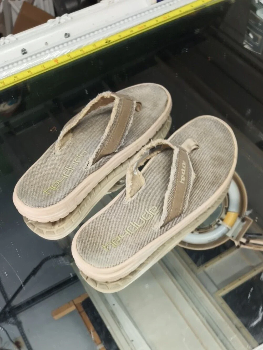 Hey Dude Beige Canvas Men’s Flip Flop Sandals